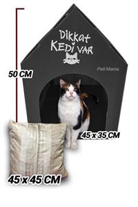 Pati Mama Kedi Evi (50x45x35 Cm) + Minder (45x45 Cm) - Kedi Kulübesi - Canlara Yuva - Gri