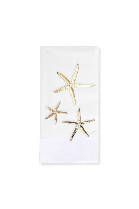 Story 33x33 Cm Altın Varak Deniz Yıldızları Desenli 16'lı 1/8 Katlama Beyaz Renkli Kağıt Peçete