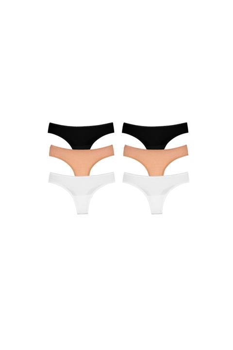 BE MORE Innocent Collectıon String Thong Siyah Beyaz Ve Ten Rengi Altılı Set Modal Kumaş