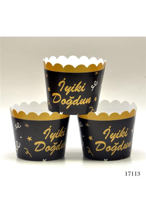 Lora Davet Cupcake Kabı Iyiki Doğdun (25 Adet) 17113 - Siyah 17113