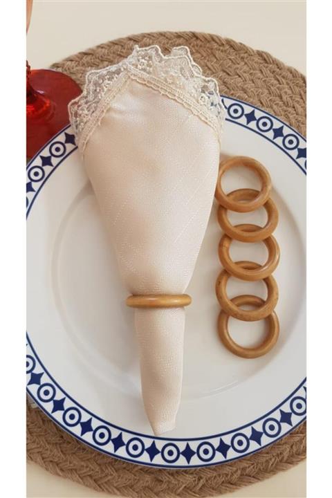 pekars 6'lı Vintage Ahşap Halka Peçete Yüzüğü Peçetelik Peçete Halkası Hediyelik Çeyizlik Sofra Sunumu