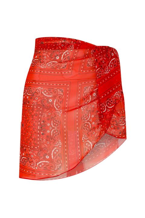 Mozto Kırmızı Etnik Mini Şifon Pareo