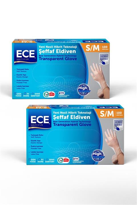 Ece Hibrit Teknoloji Şeffaf Eldiven 100'lü S/m 2 Paket