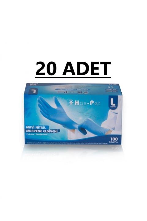 HasPet Mavi Nitril Pudrasız Muayene Eldiveni (100'lü 20 Adet Large)