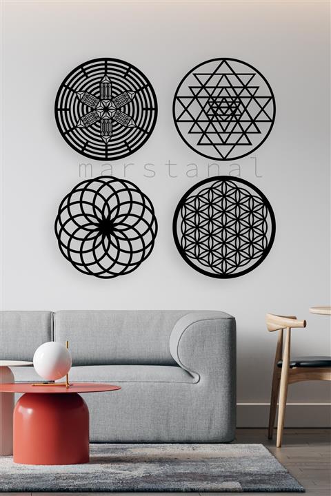 Marstanal 30cm Yaşam Döngüsü Set-yaşam Çiçeği,torus,sri Yantra,atlantis Mandalası 4'lü Lazer Kesim Set