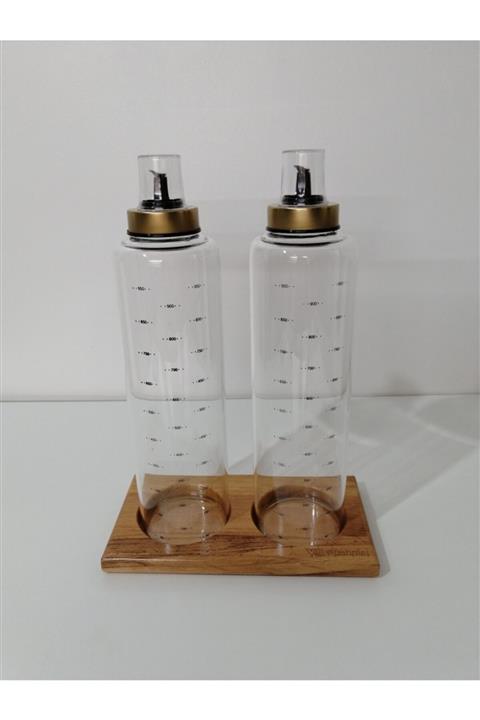 Tohana 2 Li Ahşap Stantlı 1 lt Borosilikat Cam Yağlık Seti