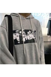 EFBUTİK Gri Kapüşonlu Naruto Anime Sweatshirt