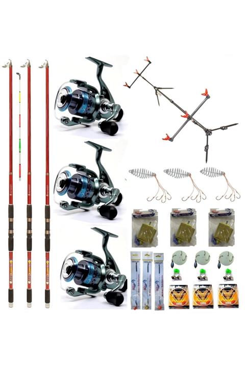Remixon Red Gun 3.00 Mt 100-200 Gr Mega Sehpalı Tam Takım Sazan Olta Seti