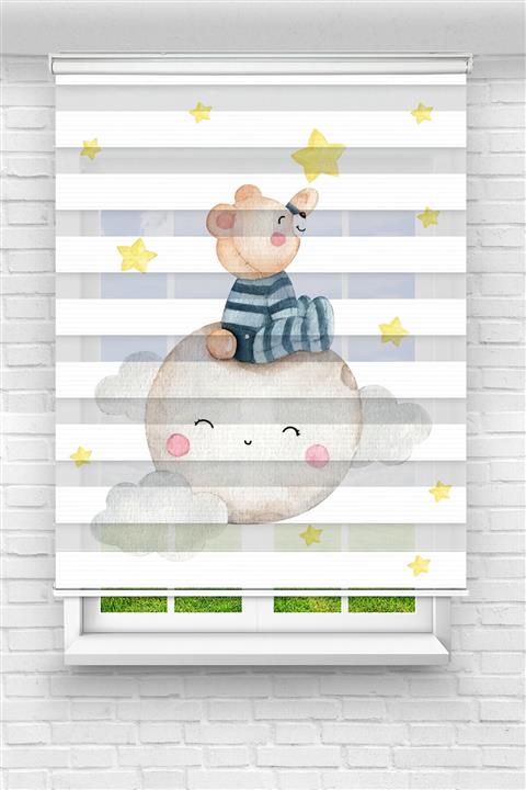 UCUZPERDEDUNYASI Ay İle Ayı Baskılı Perde - Çocuk Odası Perdesi - Stor Zebra Perde