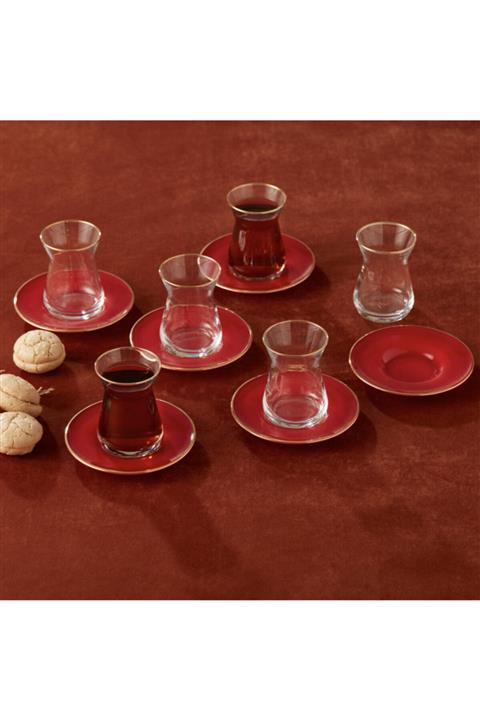 Karaca Retro Kırmızı 6 Kişilik Çay Seti