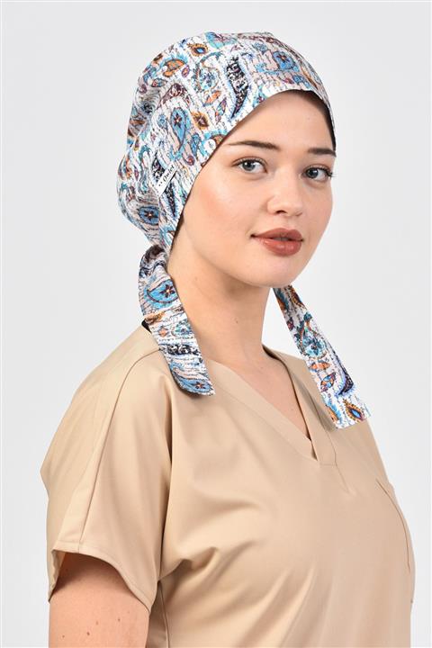 Owlet Medikal Şal Desenli Krem Tesettür Bone