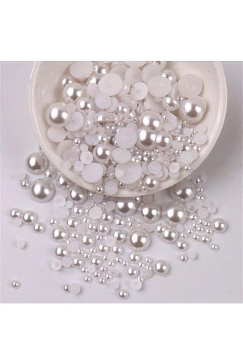 EDELFU Plastik Yarım Inci Yapıştırma Için Deliksiz Beyaz 6 Mm ( 250 Adet )