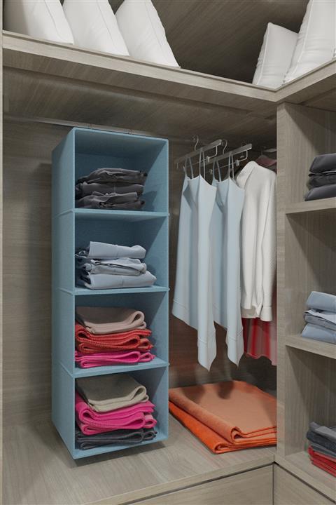 ulbay home collection Vivyan Dolap Içi Düzenleyici 4 Bölmeli Katlanabilir Bez Dolap Organizeri - Mavi