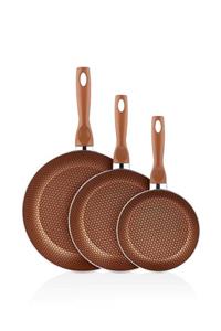 papilla Desert 3'lü 18-22-26 cm Desenli Tava Seti, Bronz