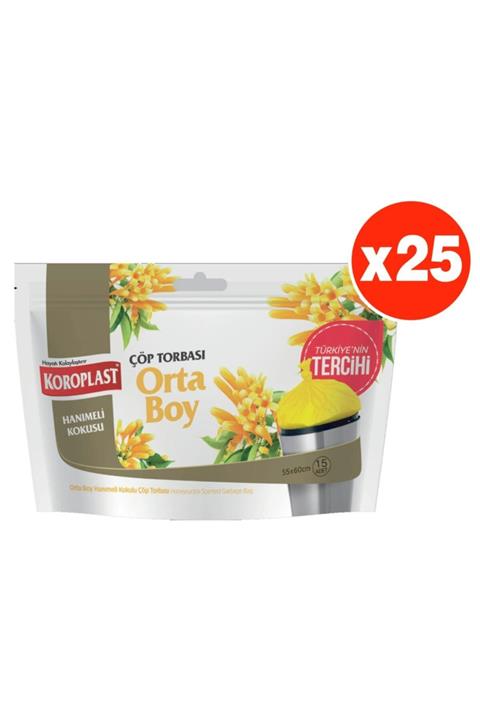 Koroplast Hanımeli Kokulu Orta Boy 15li Çöp Torbası X 25 Paket (55*60 Cm)