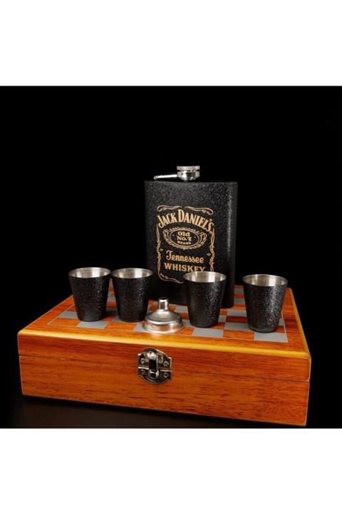 Tam12 Özel Tasarım Jack D. Retro Paslanmaz Çelik Matara Shot Bardak Ve Satranç Seti