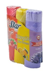 Star Plus (1 Koli = 24 Paket) Star Plus Büzgülü Çöp Torbası 55x60 cm 3' lü EKO Paket Lavanta-Çilek-Limon