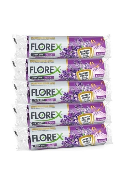 Alflorex Florex Büzgülü Lavanta Kokulu Orta Boy Çöp Torbası 55x60 Cm 5 Rulo
