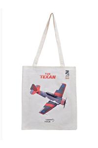 MSÖ Air & Space Museum Gift Shop Texan T6 Happy Hour Uçak Tasarımlı Ham Bez Çanta