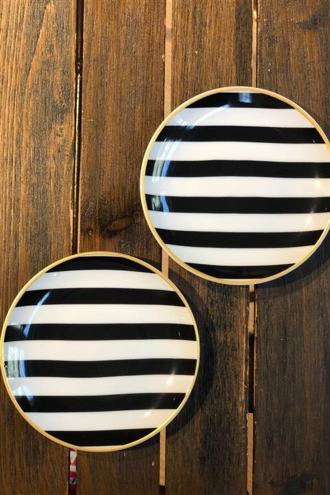 Mathilda Home Design Siyah Beyaz Çizgili Ikili Çay Tabağı