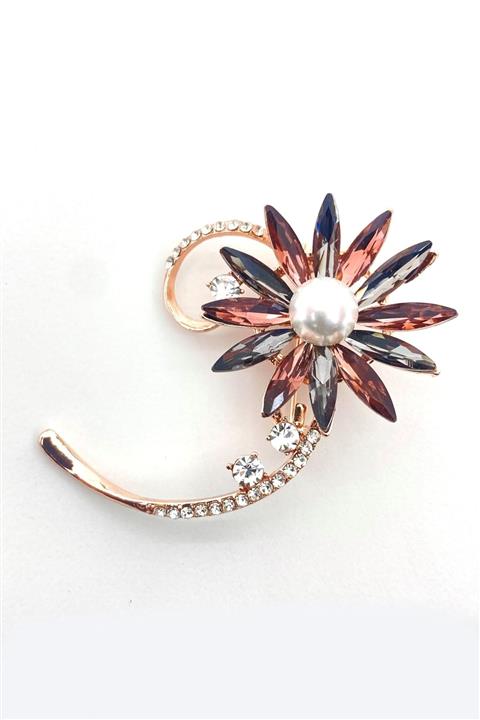 Esra Pamir Incili Taşlı Yaprak Broş