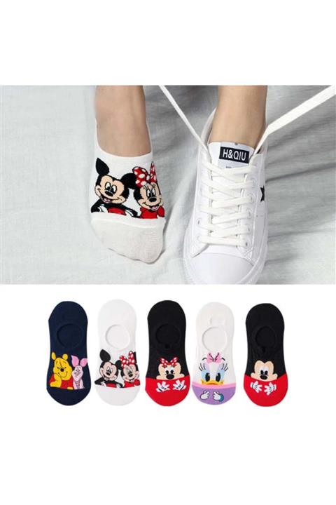 Pofudy Socks 5 Çift Kadın Renkli Babet Karakter Patik Çoraplar Seti