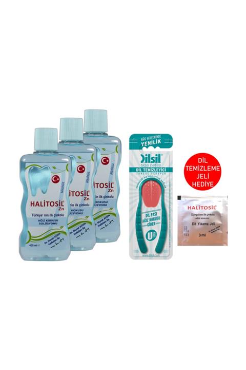 Halitosil Zn Ağız Kokusu Önleyici Gargara (3lü) + Dilsil Dil Temizleyici