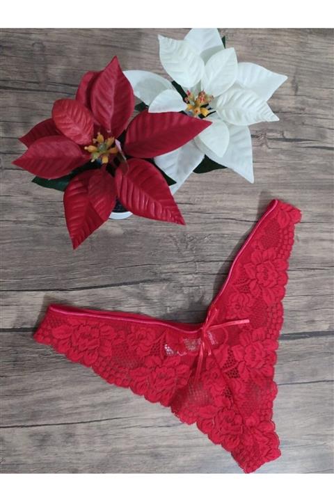 Cooqpoo Kırmızı Kadın Dantel Külot