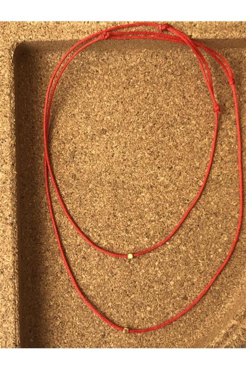 ySRy Özel Seri Minimalist Tek Boncuk Kırmızı Ip Bileklik Halhal Set