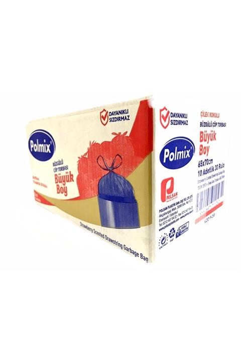 Polmix Çöp Torbası Büzgülü Çöp Poşeti Büyük Boy gram 65 X 70 Mikron Çilek Kokulu Pembe 1 Koli 30 Pak
