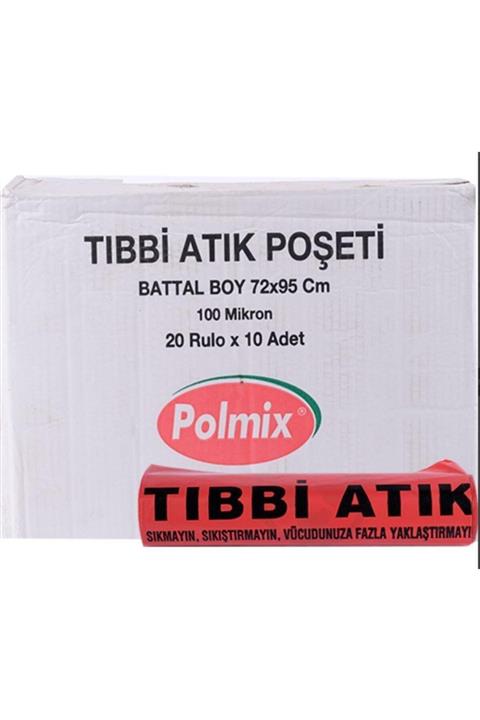 Polmix Çöp Torbası Tıbbi Atık Battal Boy 630 gram 72 X 95 100 Mikron Çift Kat Kırmızı 1 Koli 20 Pake