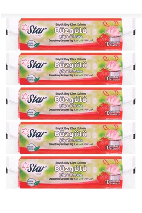 Star Plus Çilek Kokulu Büzgülü Çöp Poşeti 5 Paket