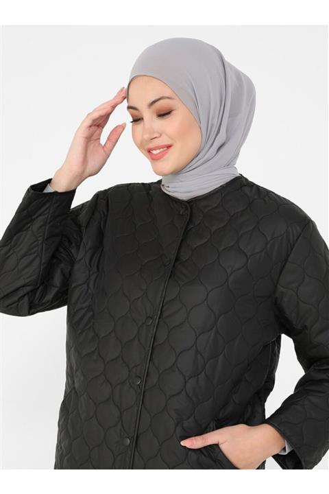 Refka Çıtçıtlı Kapitone Kaban - Siyah - Woman