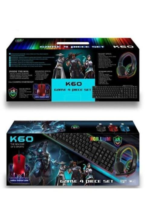 TEKNODÜNYAAKSESUAR K60 Rgb Lıght Game 4 Pıece Set Klavye Mouse Kulaklık Mouse Pad