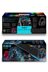 TEKNODÜNYAAKSESUAR K60 Rgb Lıght Game 4 Pıece Set Klavye Mouse Kulaklık Mouse Pad