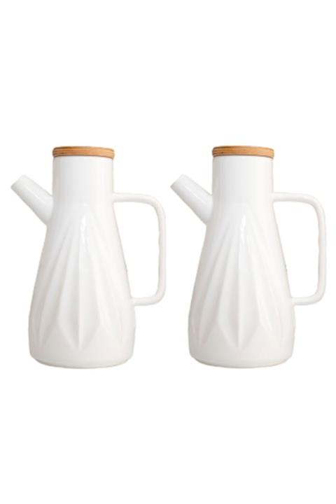 FBZhome Bambu Kapaklı Porselen Prizma Yağlık Sirkelik 2 Adet 1000 ml