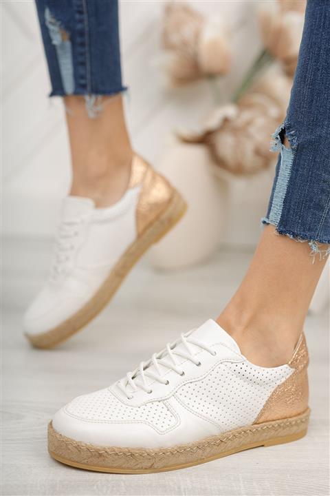 angel shoes Kadın Beyaz Sargı Taban Bağcıklı Ayakkabı