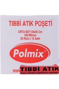 Polmix Çöp Torbası Tıbbi Atık Orta Boy 300 gram 55 X 60 100 Mikron Çift Kat Kırmızı 1 Koli 20 Paket