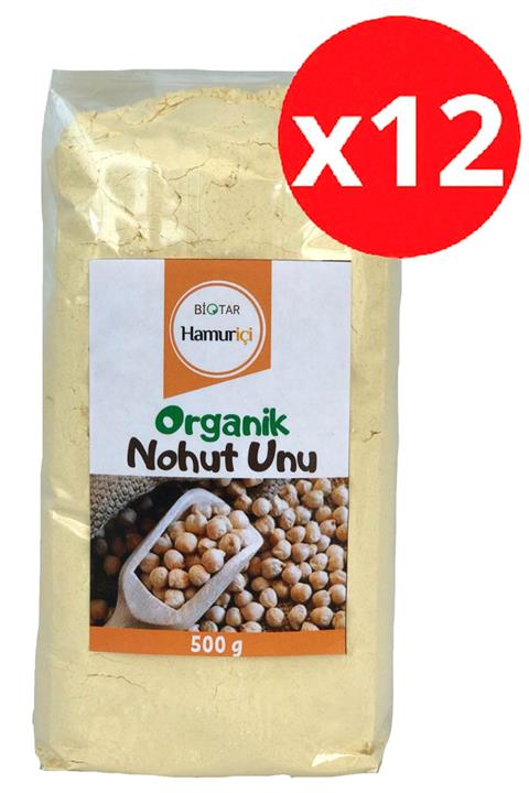 BİOTAR Organik Tarım Ürünleri Hamuriçi Organik Çiğ Nohut Unu 500gr X 12 Adet
