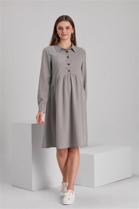 Işşıl E0042 Mini Kazayağı Desen Emzirme Detay Hamile Tunik Elbise