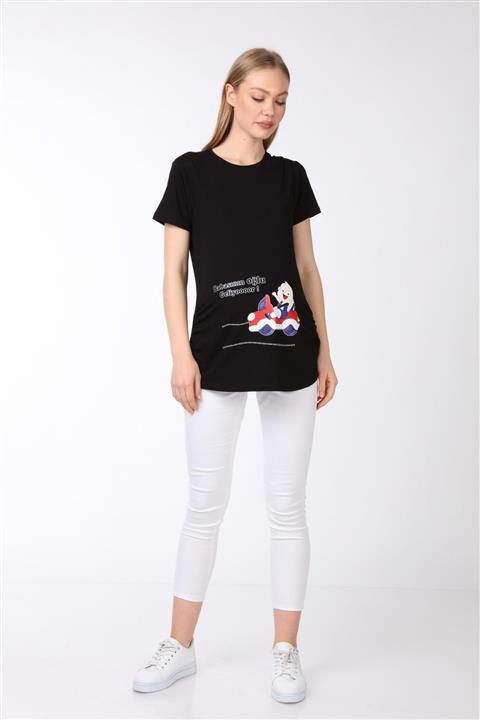 Işşıl 4474-babasının Oğlu Geliyoor Viskon Hamile Kısa Kol T-shirt