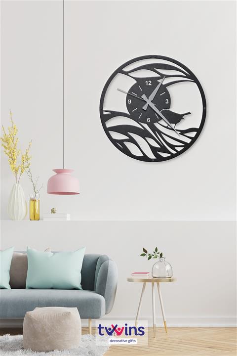 Twins Decorative Çalıkuşu Lazer Kesim Metal Duvar Saati