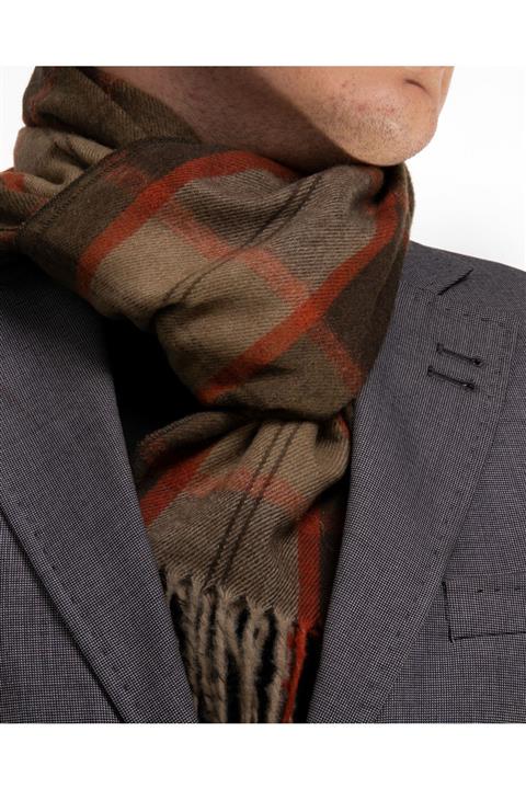 Exve Exclusive Unisex Kahve Ekoseli Yün Atkı