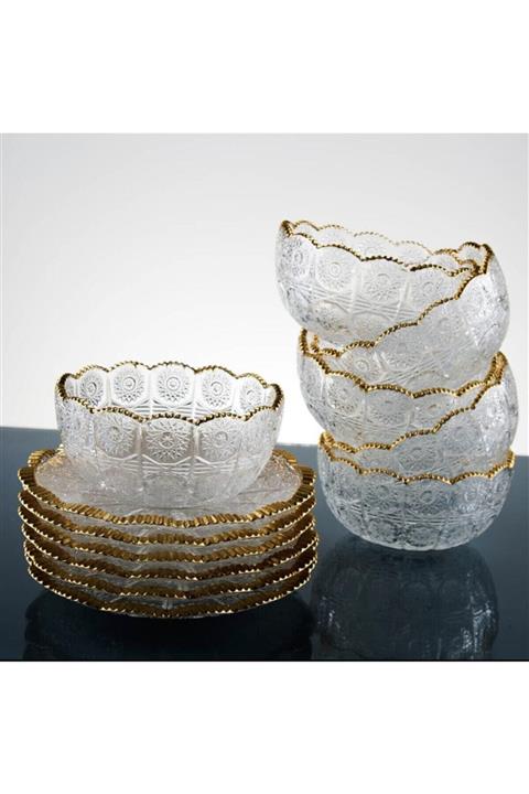 Rayan 6 Kişilik 12 Parça Gold Detaylı Çerez Seti