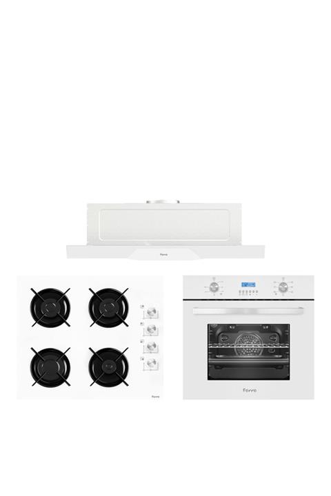 Ferre White Olivera Ankastre Set ( 7001 Ankastre Fırın + B 2140 Ce Ankastre Ocak + D037 Aspiratör )