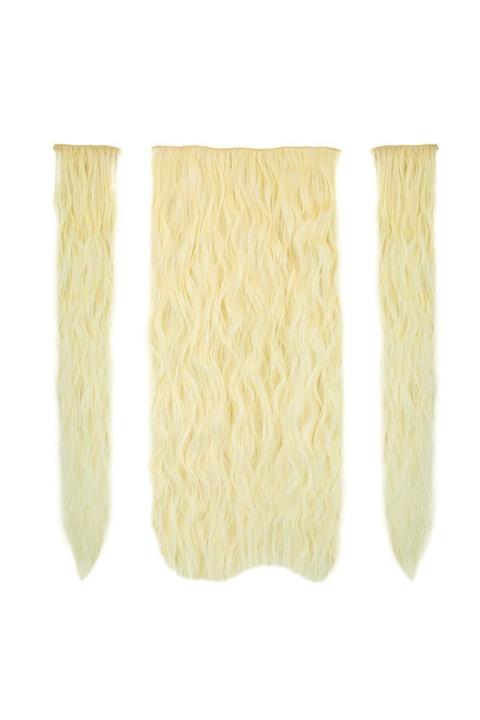 Peruk Market Açık Platin Fiber Sentetik Kabarık Dalgalı Yarım Ay Çıt Çıt 2 Yan