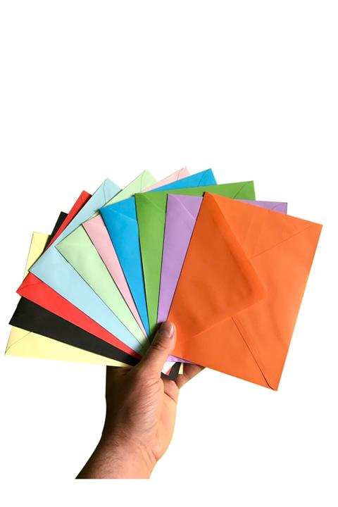 Tek Çatı 100 Adet, Renkli Zarf, ( 13 X 18 Cm / 80 Gr.) Büyük Boy Renkli Zarflar - Karışık Renklerde