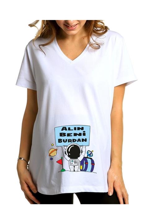 venüsdijital Alın Beni Burdan Astronot Baskılı Hamile Tişörtü