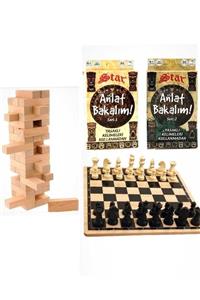 Brother Toys Ahşap Satranç- Jenga Anlat Bakalım 3 Lü Oyun Seti