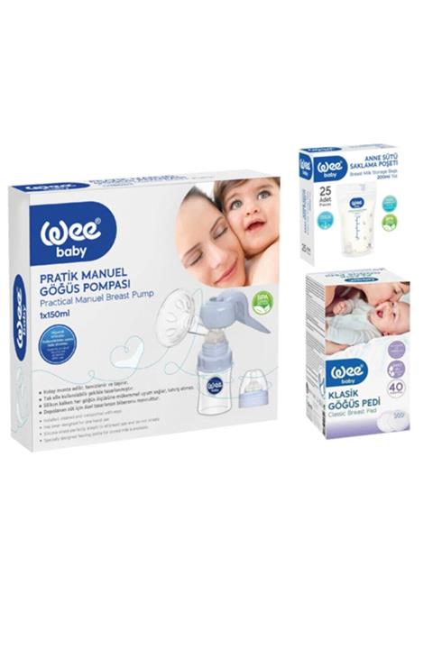 Wee Baby Wee Manuel Göğüs Pompası + Wee Klasik Göğüs Pedi 40'lı + Wee Anne Sütü Saklama Poşeti 25'li